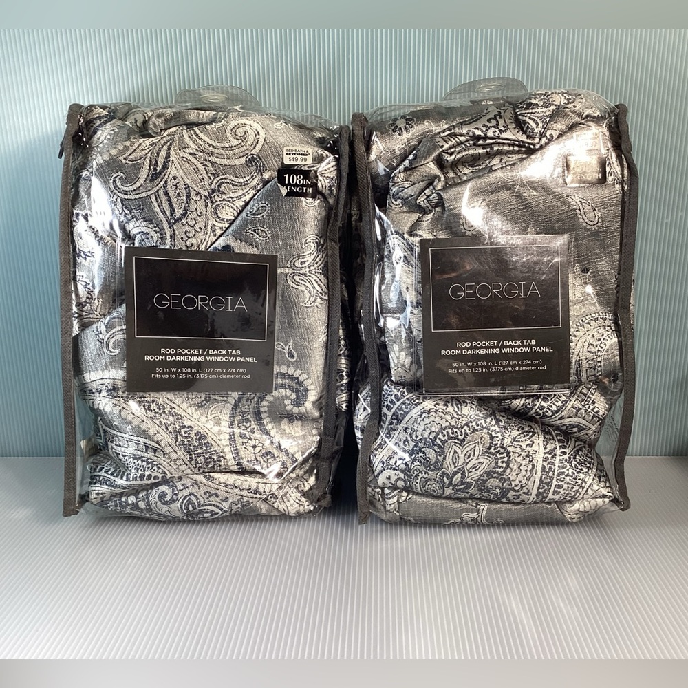 Set of 2 Georgia Print Room Darkening Grommet Window Curtain Panel - Grey 108"